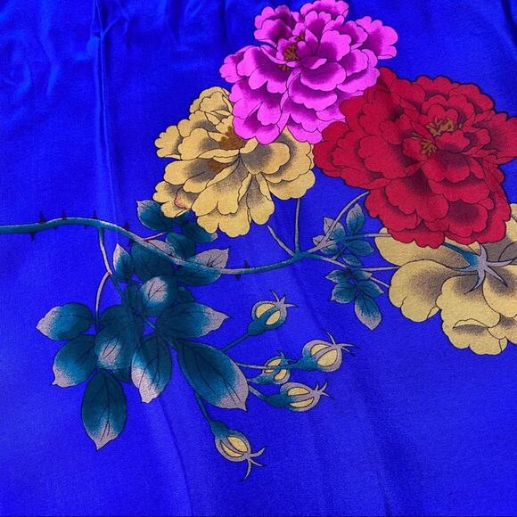 Floral Square Blue and Red Scarf Small - Picture 5 of 7